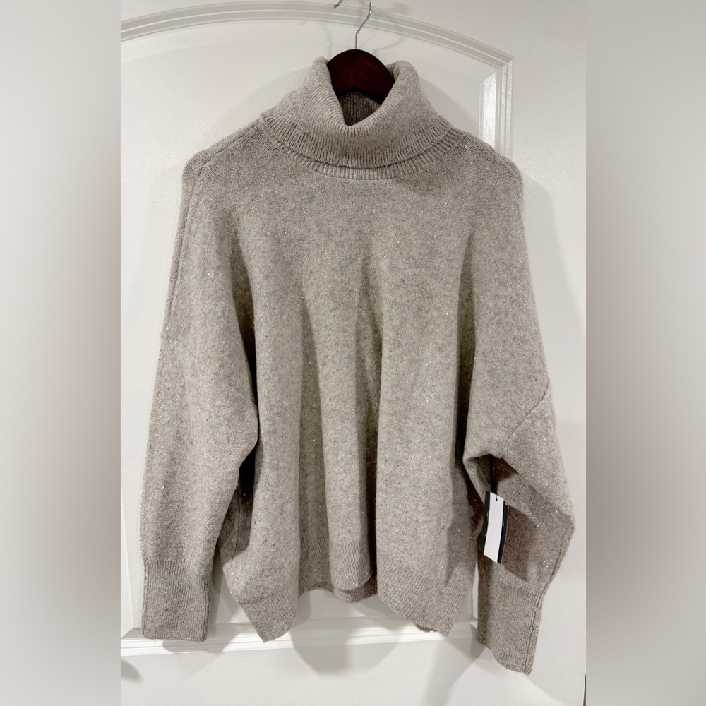 Vince Camuto Sequin Turtleneck Sweater XL Beige Oatmeal Sparkle Knit NWT - Picture 4 of 15